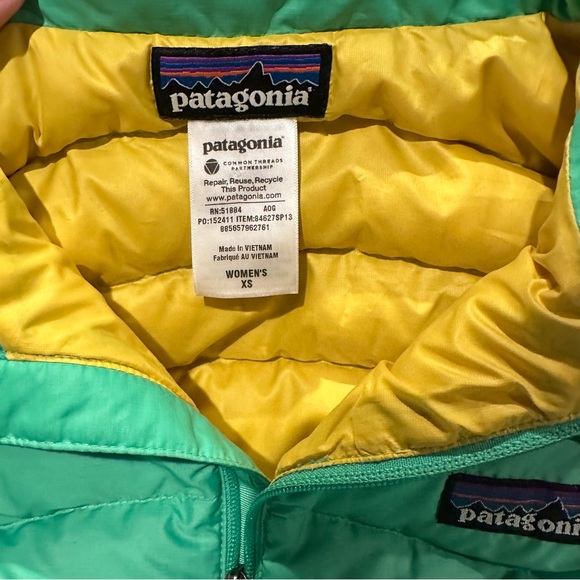 Patagonia Lime Green & Yellow Women’s Puffer Vest 800 Fill Goose Down Sz XS - Picture 4 of 7